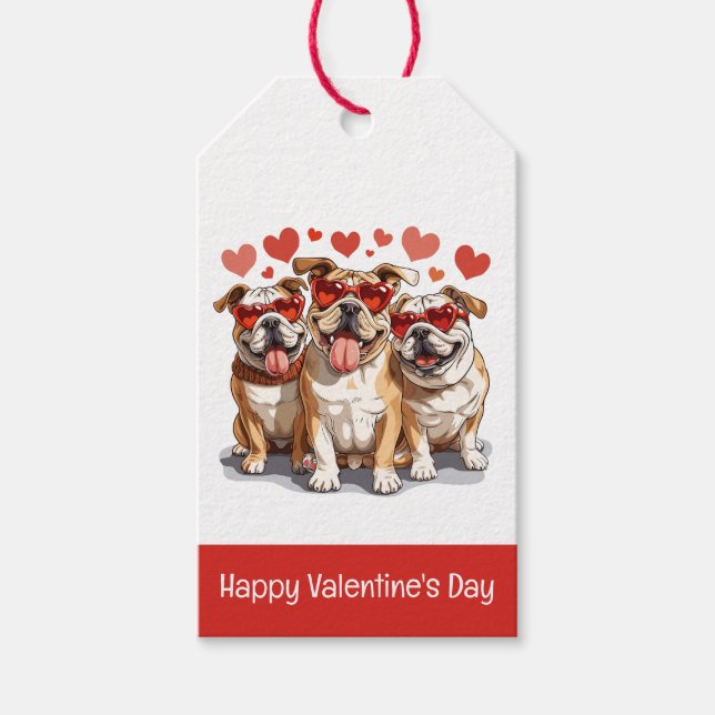 Happy Valentines Day English Bulldog Geschenkanhänger (Vorderseite)