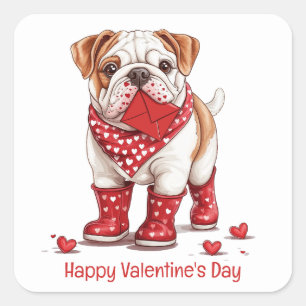 Happy Valentines Day English Bulldog Quadratischer Aufkleber
