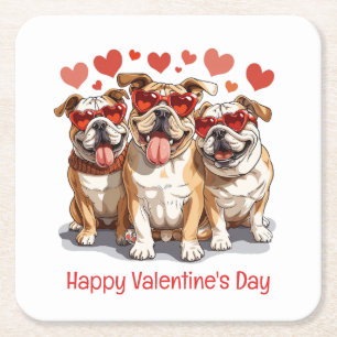 Happy Valentines Day English Bulldog Rechteckiger Pappuntersetzer