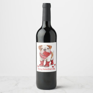 Happy Valentines Day English Bulldog Weinetikett