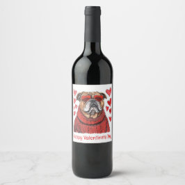 Happy Valentines Day English Bulldog Weinetikett