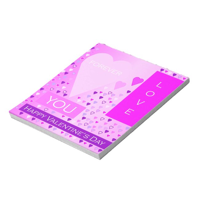Happy Valentine's Day Forever Love Hört rosa Notizblock (Rotiert)