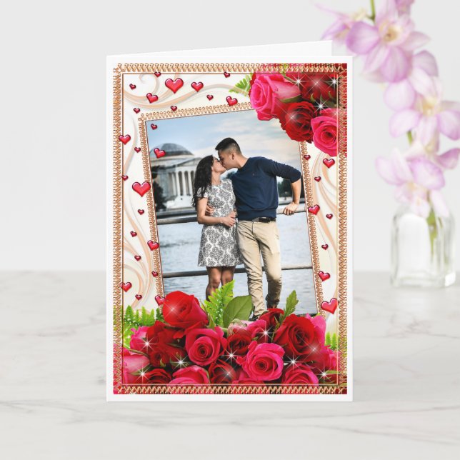 Happy Valentine's Day Foto Romantic Hearts Rose Karte (Orchidee)