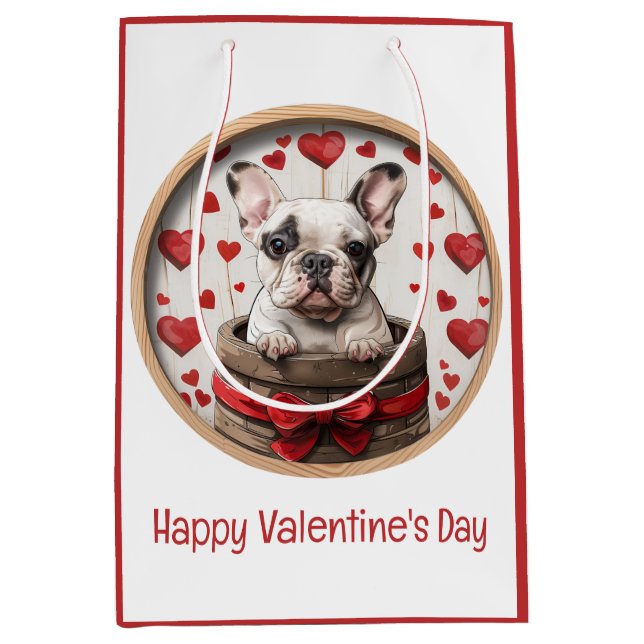 Happy Valentines Day French Bulldog Mittlere Geschenktüte (Vorderseite)