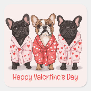 Happy Valentines Day French Bulldog Quadratischer Aufkleber
