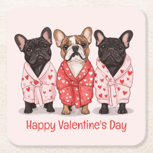 Happy Valentines Day French Bulldog Rechteckiger Pappuntersetzer