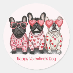 Happy Valentines Day French Bulldog Runder Aufkleber