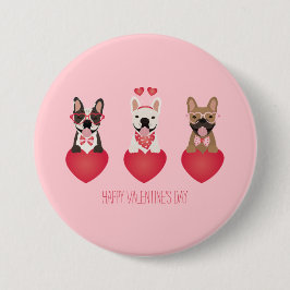Happy Valentines Day French Bulldogs Button