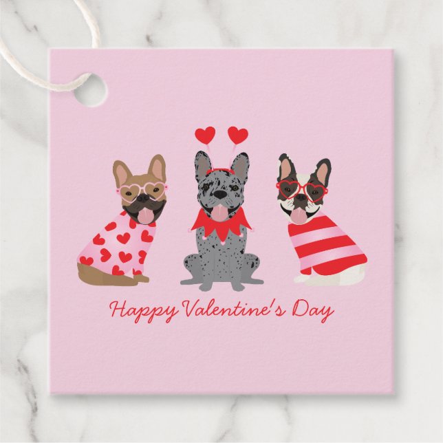 Happy Valentines Day French Bulldogs Geschenkanhänger (Vorderseite)