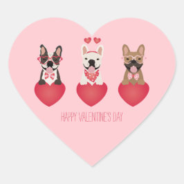 Happy Valentines Day French Bulldogs Herz-Aufkleber