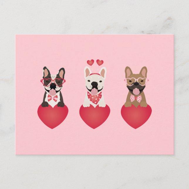 Happy Valentines Day French Bulldogs Postkarte (Vorderseite)