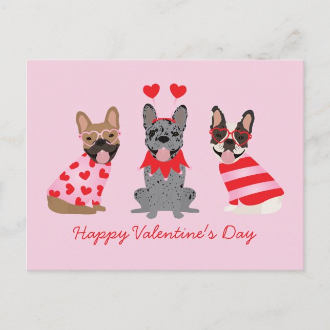 Happy Valentines Day French Bulldogs Postkarte (Vorderseite)