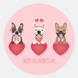 Happy Valentines Day French Bulldogs Runder Aufkleber
