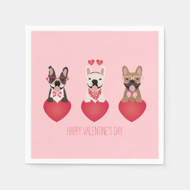 Happy Valentines Day French Bulldogs Serviette (Vorderseite)
