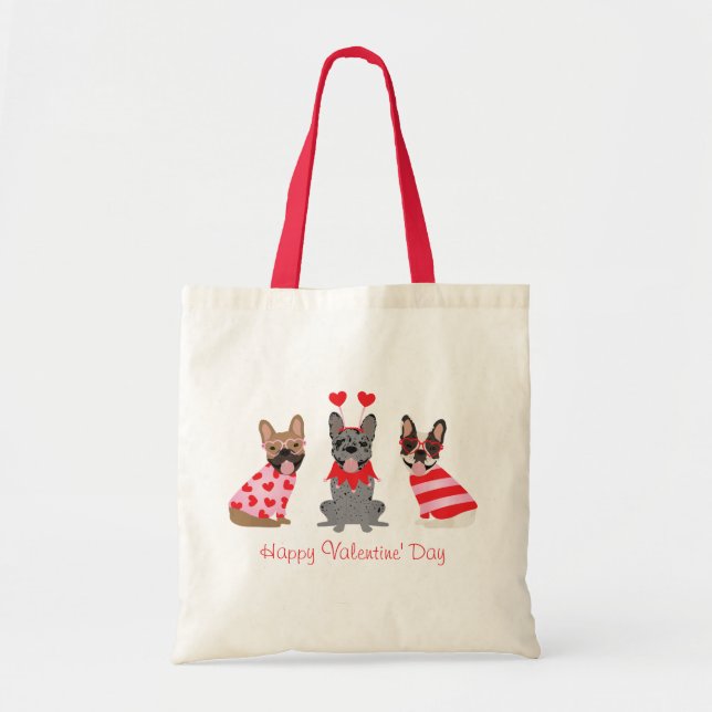 Happy Valentines Day French Bulldogs Tragetasche (Vorne)