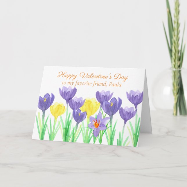 Happy Valentine's Day Friend Crocus Flowers Karte (Vorderseite)