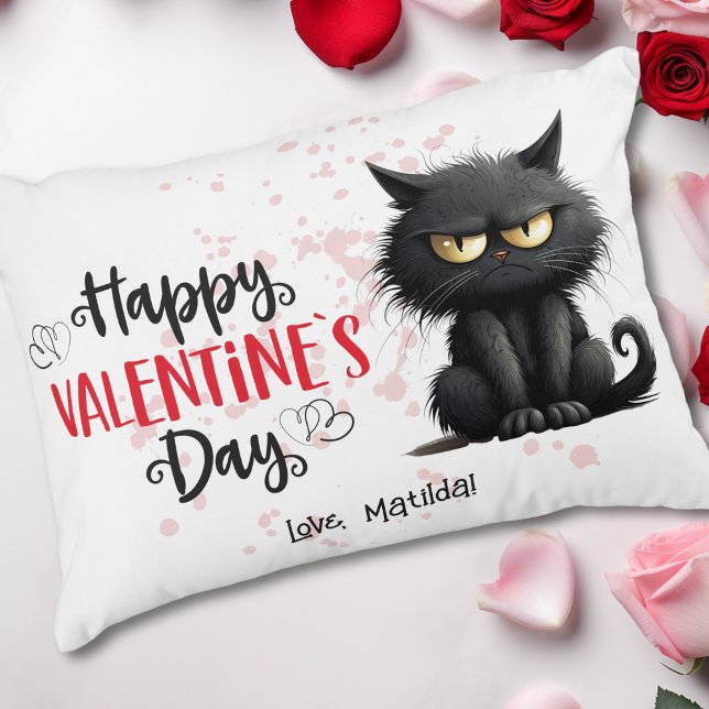 Happy Valentines Day Funny Black Cat Dekokissen (Von Creator hochgeladen)