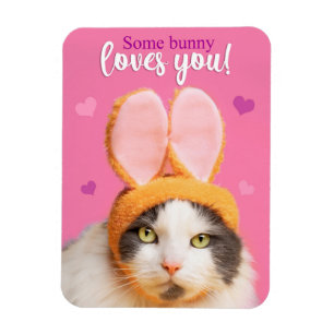 Happy Valentine's Day Funny Cat in Bunny Ears Magnet