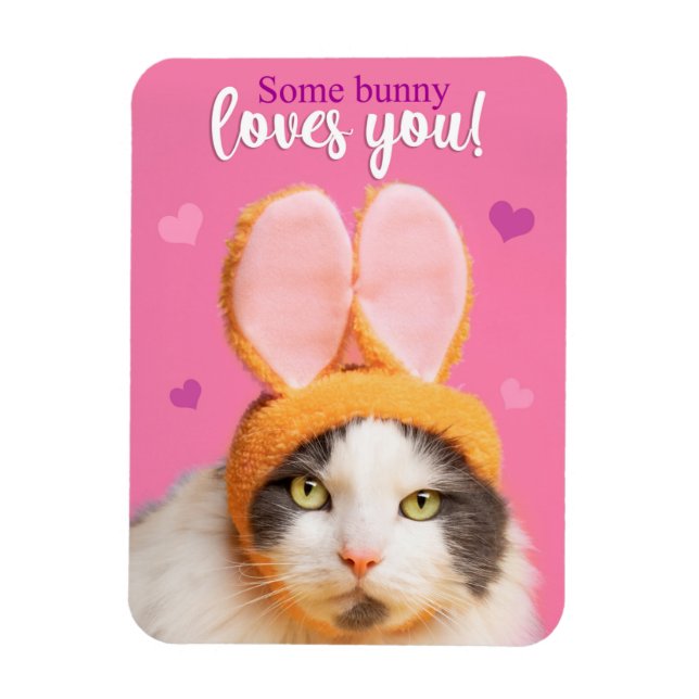 Happy Valentine's Day Funny Cat in Bunny Ears Magnet (Vertikal)