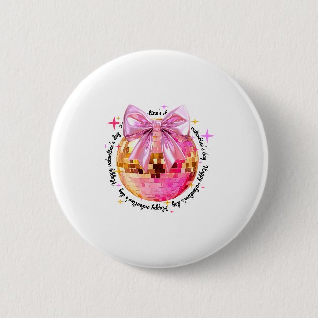 Happy Valentine's Day Funny Coquette Disco Ball Gi Button (Vorderseite)