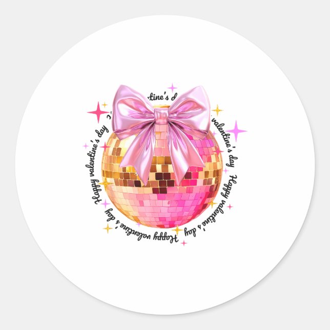 Happy Valentine's Day Funny Coquette Disco Ball Gi Runder Aufkleber (Vorderseite)
