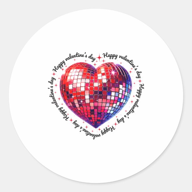 Happy Valentine's Day Funny Coquette Red Disco Bal Runder Aufkleber (Vorderseite)