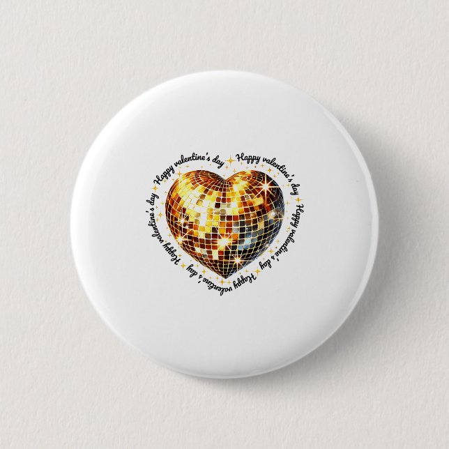 Happy Valentine's Day Funny Gold Coquette Disco Ba Button (Vorderseite)