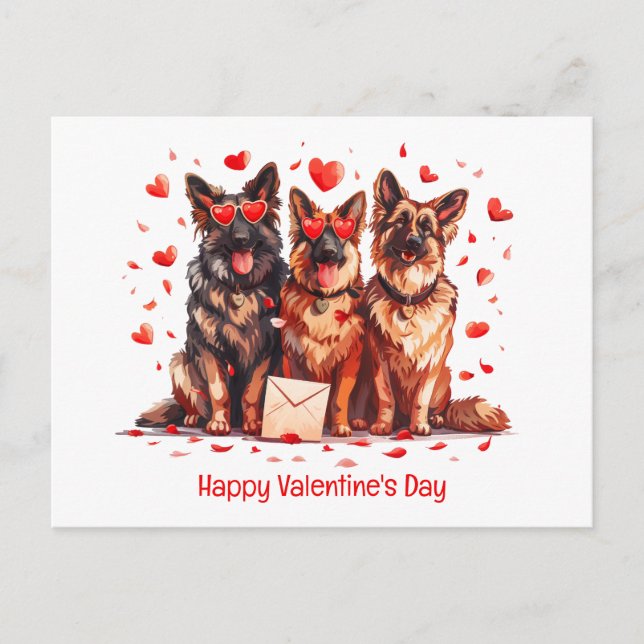 Happy Valentines Day German Shepherd Dogs Postkarte (Vorderseite)