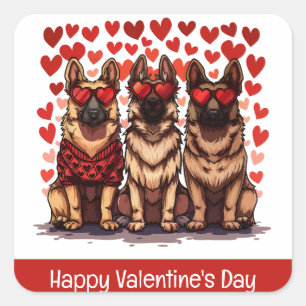 Happy Valentines Day German Shepherd Dogs Quadratischer Aufkleber