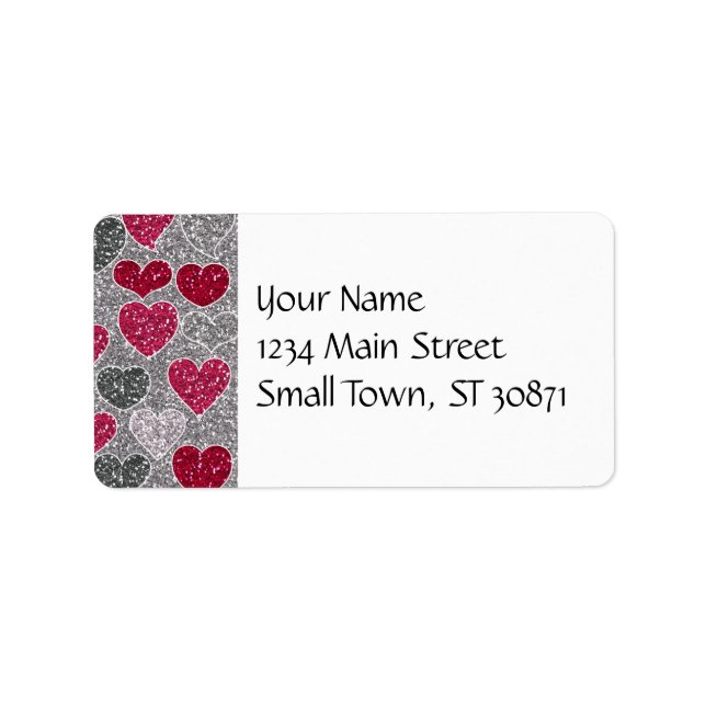 Happy Valentine's Day Glitzer Liebe Bling Hearts Adressaufkleber (Vorne)