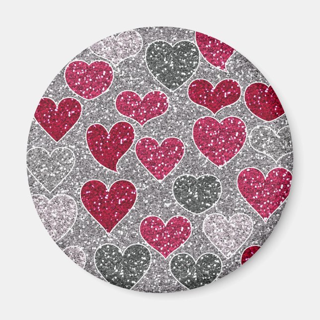 Happy Valentine's Day Glitzer Liebe Bling Hearts Magnet (Vorne)
