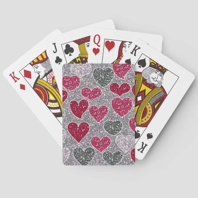 Happy Valentines Day Glitzer Liebe Bling Hearts Spielkarten (Rückseite)