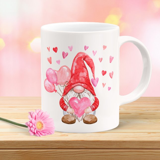 Happy Valentine's Day Gnome mit Herz und Baloon Kaffeetasse (Von Creator hochgeladen)