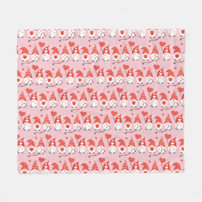 Happy Valentines Day Gnomes Muster Rot Fleecedecke (Vorderseite (Horizontal))