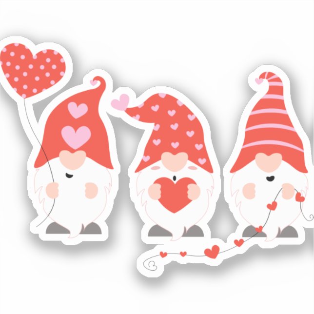 Happy Valentines Day Gnomes Red Pink Aufkleber (Vorderseite)