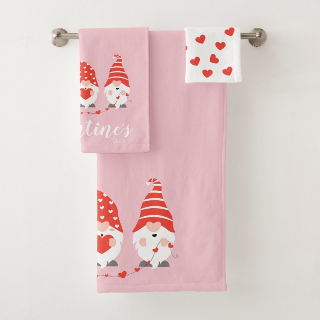 Happy Valentines Day Gnomes Red Pink Badhandtuch Set (Insitu)