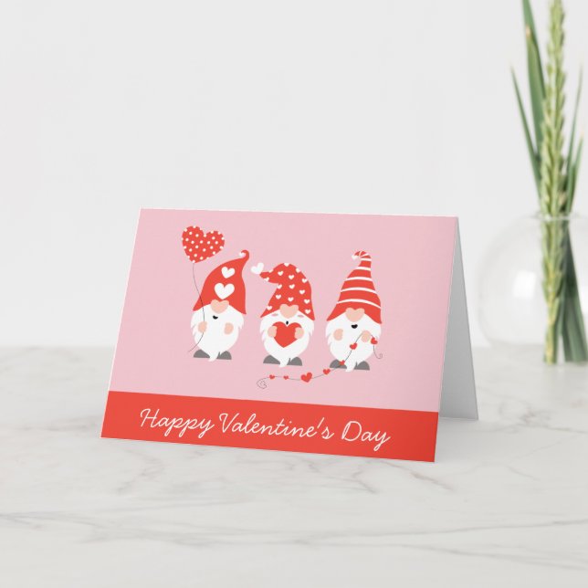 Happy Valentines Day Gnomes Red Pink Karte (Vorderseite)