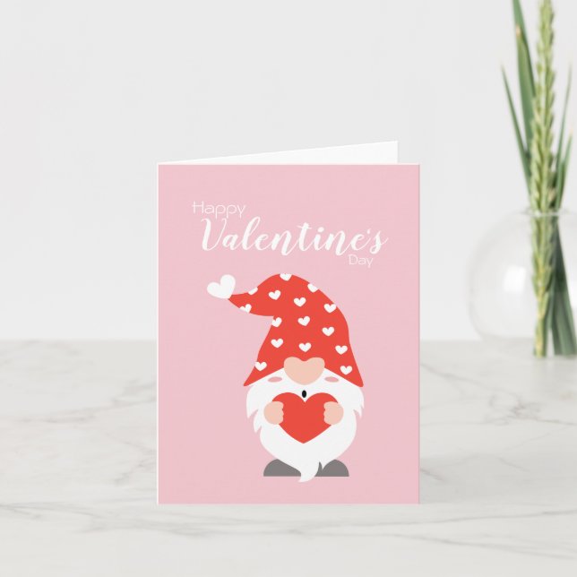 Happy Valentines Day Gnomes Red Pink Karte (Vorderseite)