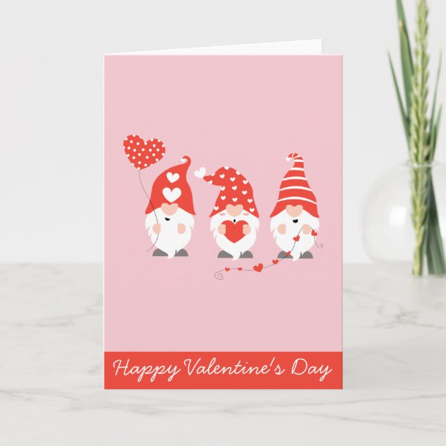 Happy Valentines Day Gnomes Red Pink Karte (Vorderseite)