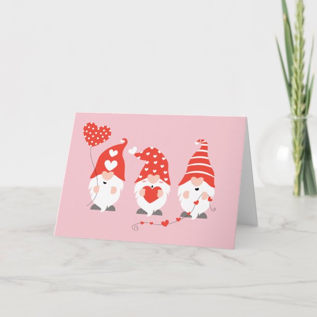 Happy Valentines Day Gnomes Red Pink Karte (Vorderseite)