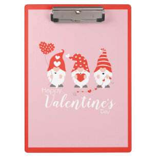 Happy Valentines Day Gnomes Red Pink Klemmbrett