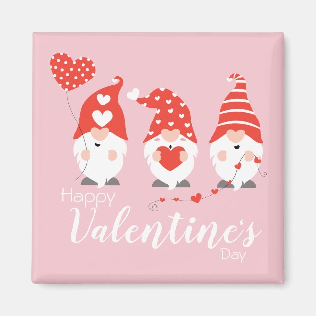 Happy Valentines Day Gnomes Red Pink Magnet (Vorne)