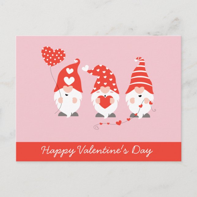 Happy Valentines Day Gnomes Red Pink Postkarte (Vorderseite)