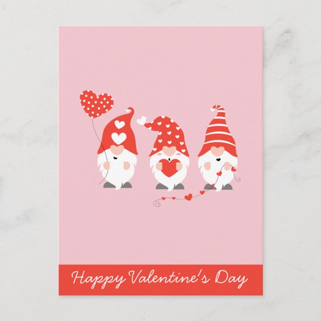 Happy Valentines Day Gnomes Red Pink Postkarte (Vorderseite)