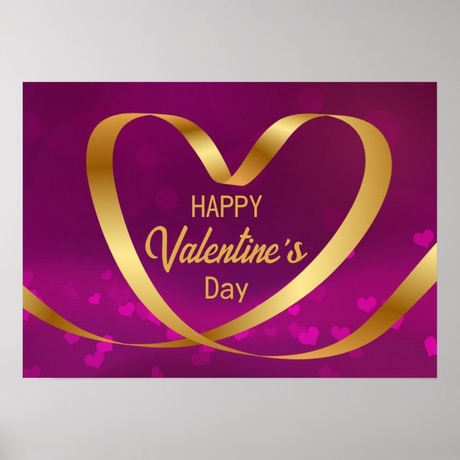 Happy Valentine's Day Gold Heart Ribbon Lila Poster (Vorne)