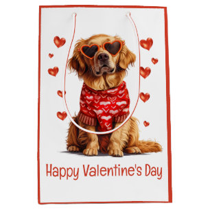 Happy Valentines Day Golden Retriever Dog Mittlere Geschenktüte