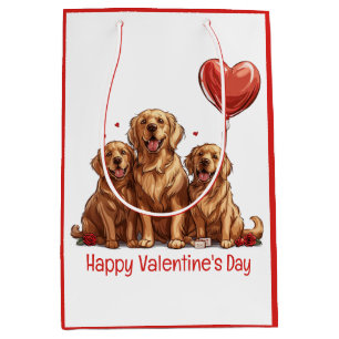 Happy Valentines Day Golden Retriever Dog Mittlere Geschenktüte