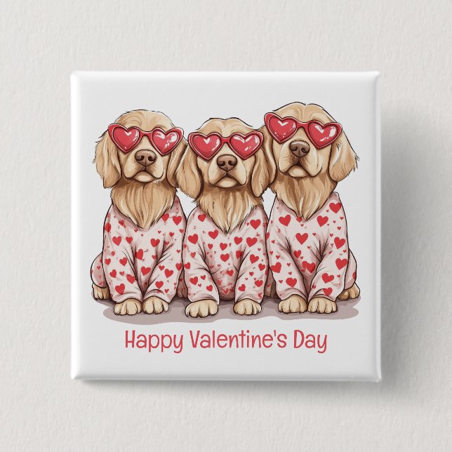 Happy Valentines Day Golden Retriever Hunde Button (Vorderseite)