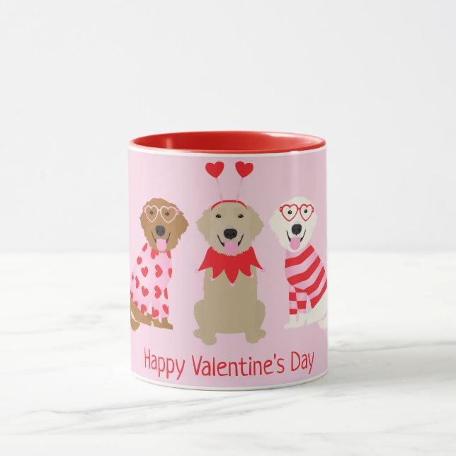 Happy Valentines Day Golden Retriever Hunde Tasse (Zentrum)