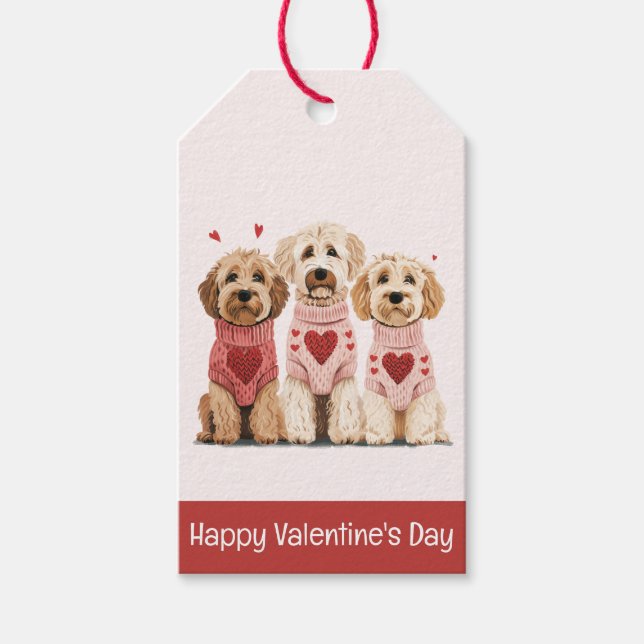 Happy Valentines Day Goldendoodle Hunde Geschenkanhänger (Vorderseite)